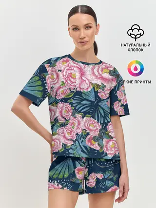 Женская пижама с шортами / Пионы