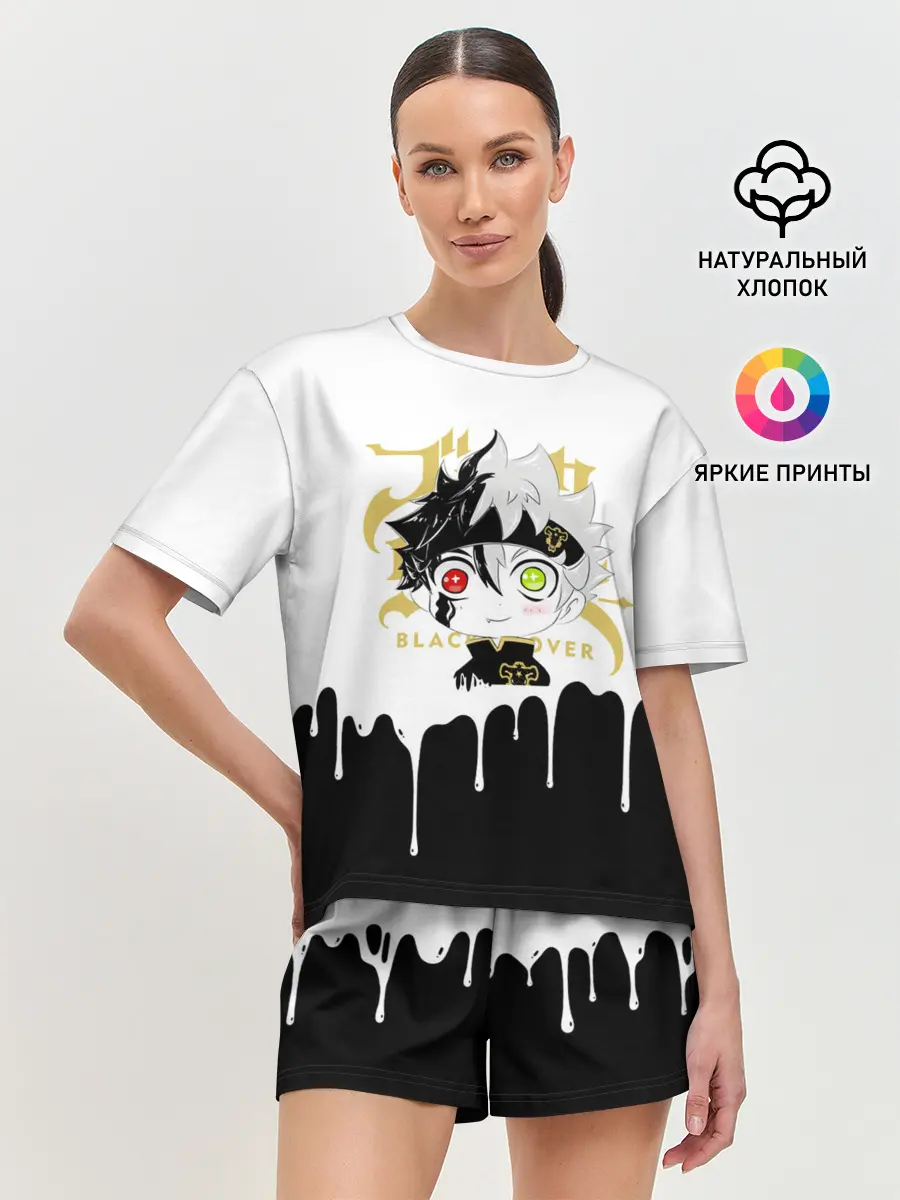 Женская пижама с шортами / Черный Аста белая краска