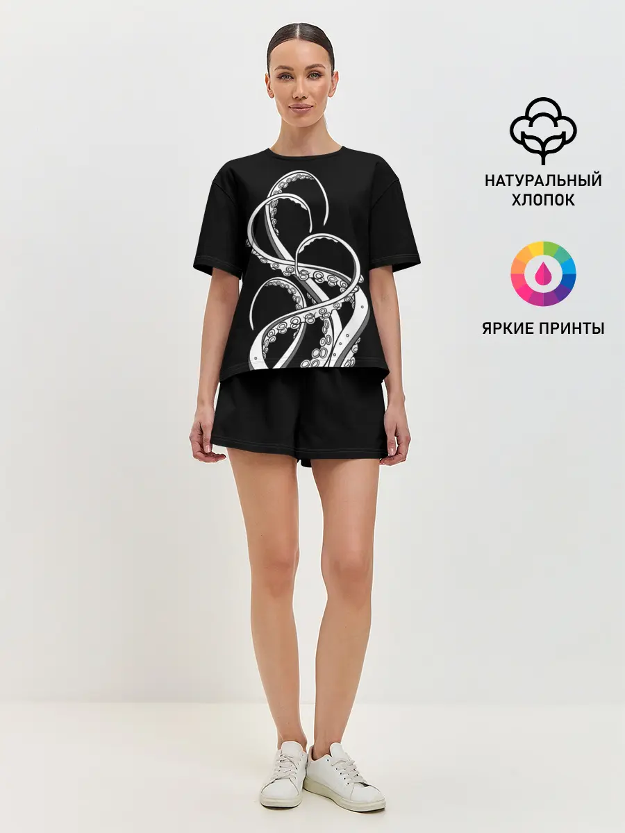 Женская пижама с шортами / Octopus Black and White