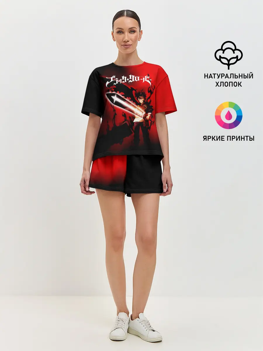 Женская пижама с шортами / Чёрный Аста красный туман