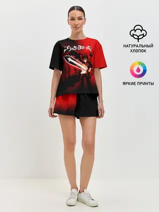 Женская пижама с шортами / Чёрный Аста красный туман