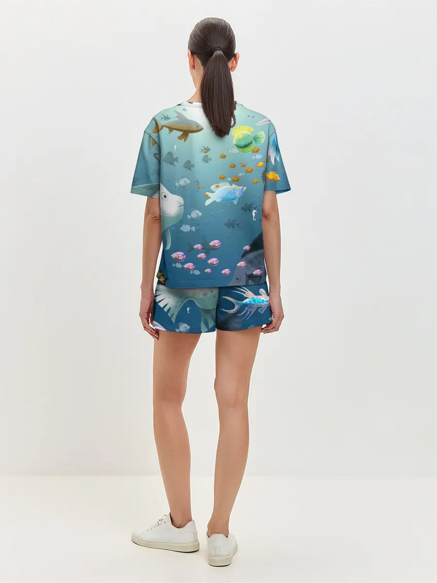 Женская пижама с шортами / Мультяшные рыбки | Пляжная