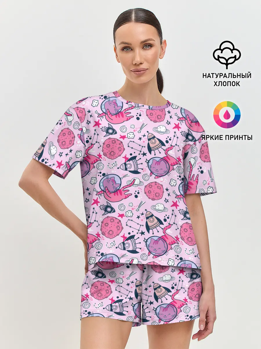 Женская пижама с шортами / Кошки в космосе