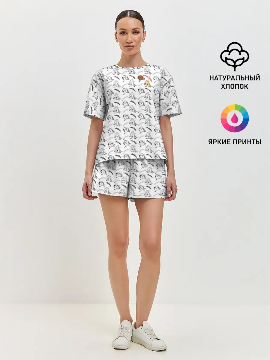 Женская пижама с шортами / Крутые бобры паттерн