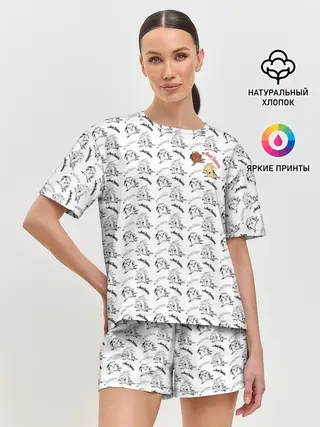 Женская пижама с шортами / Крутые бобры паттерн
