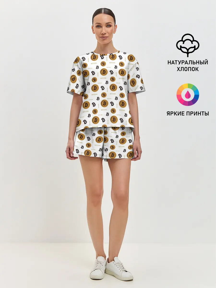 Женская пижама с шортами / Узор и биткоина | Pattern
