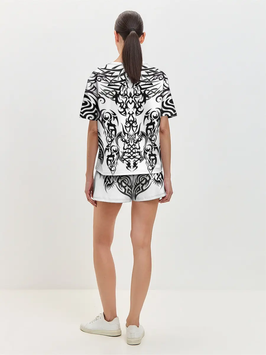 Женская пижама с шортами / ТАТУ ЧЕРНО БЕЛОЕ УЗОР