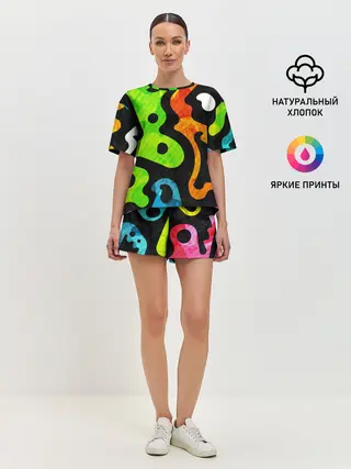 Женская пижама с шортами / Разноцветные Кляксы Фигуры