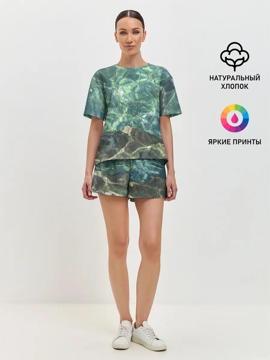 Женская пижама с шортами / Морская вода с камнями