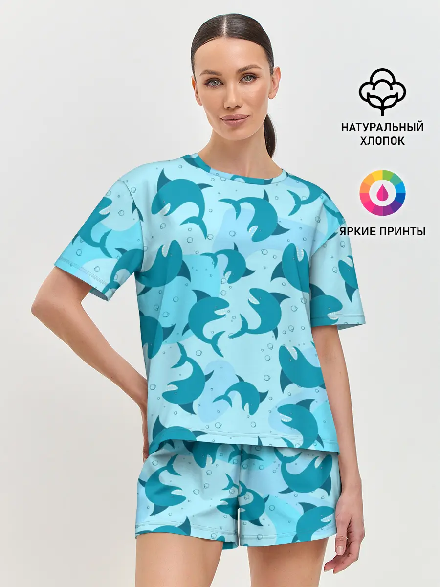 Женская пижама с шортами / Акулы