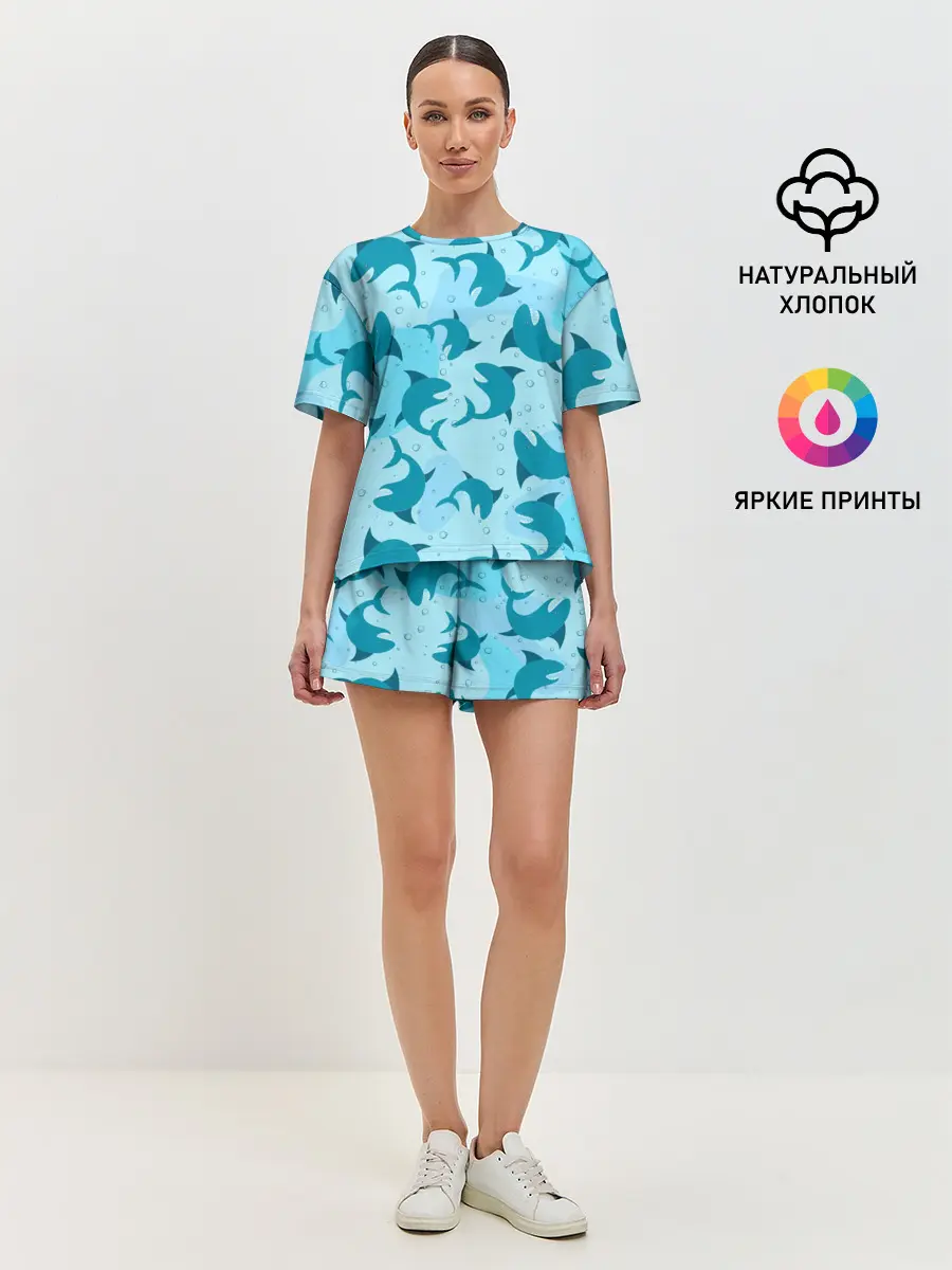 Женская пижама с шортами / Акулы