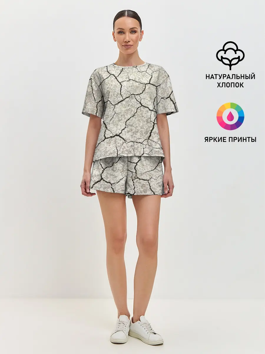 Женская пижама с шортами / Трещины на земле