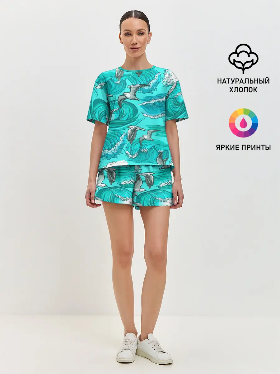 Женская пижама с шортами / Чайки в море