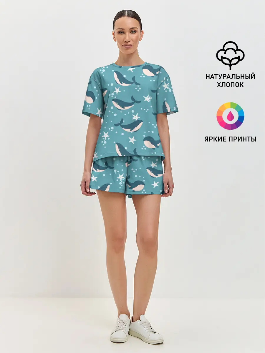 Женская пижама с шортами / Киты