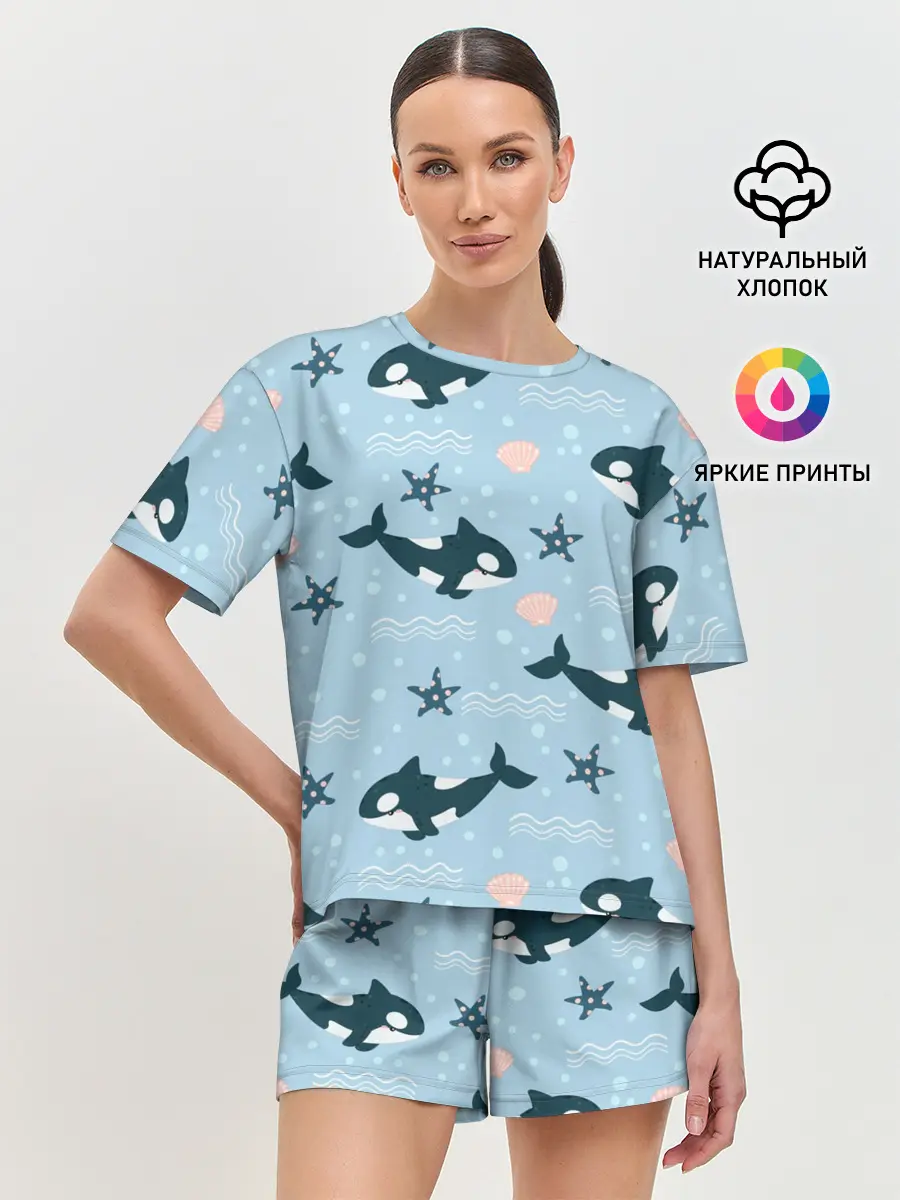 Женская пижама с шортами / Косатки киты