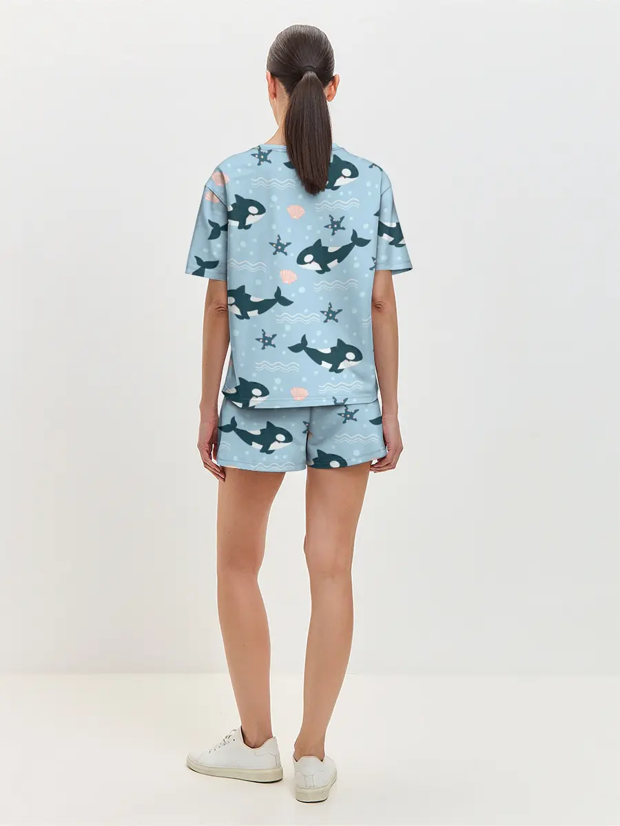 Женская пижама с шортами / Косатки киты
