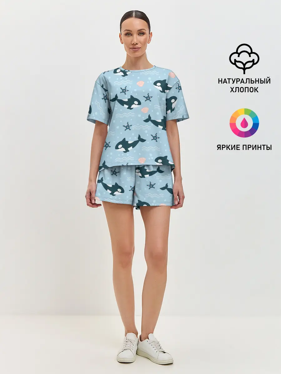 Женская пижама с шортами / Косатки киты