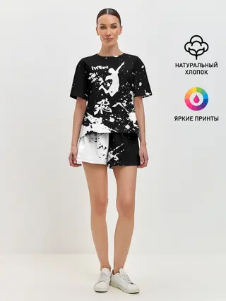 Женская пижама с шортами / Fly High Haikyu!! черно - белый