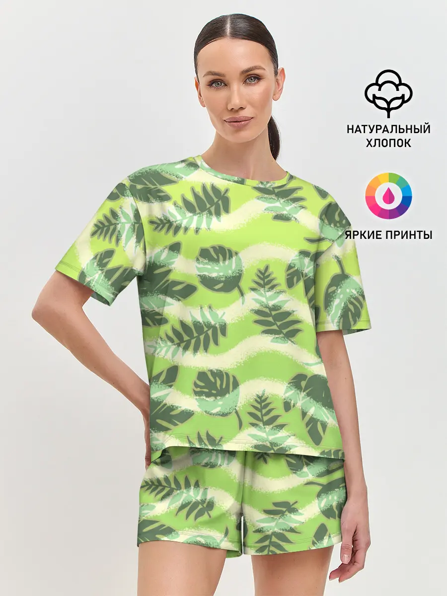 Женская пижама с шортами / Тропический фон