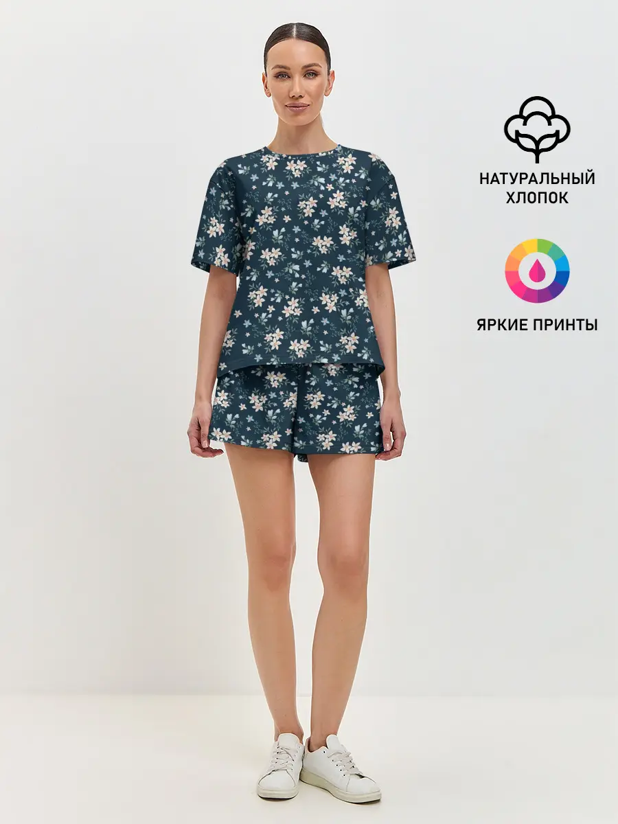 Женская пижама с шортами / Цветочки