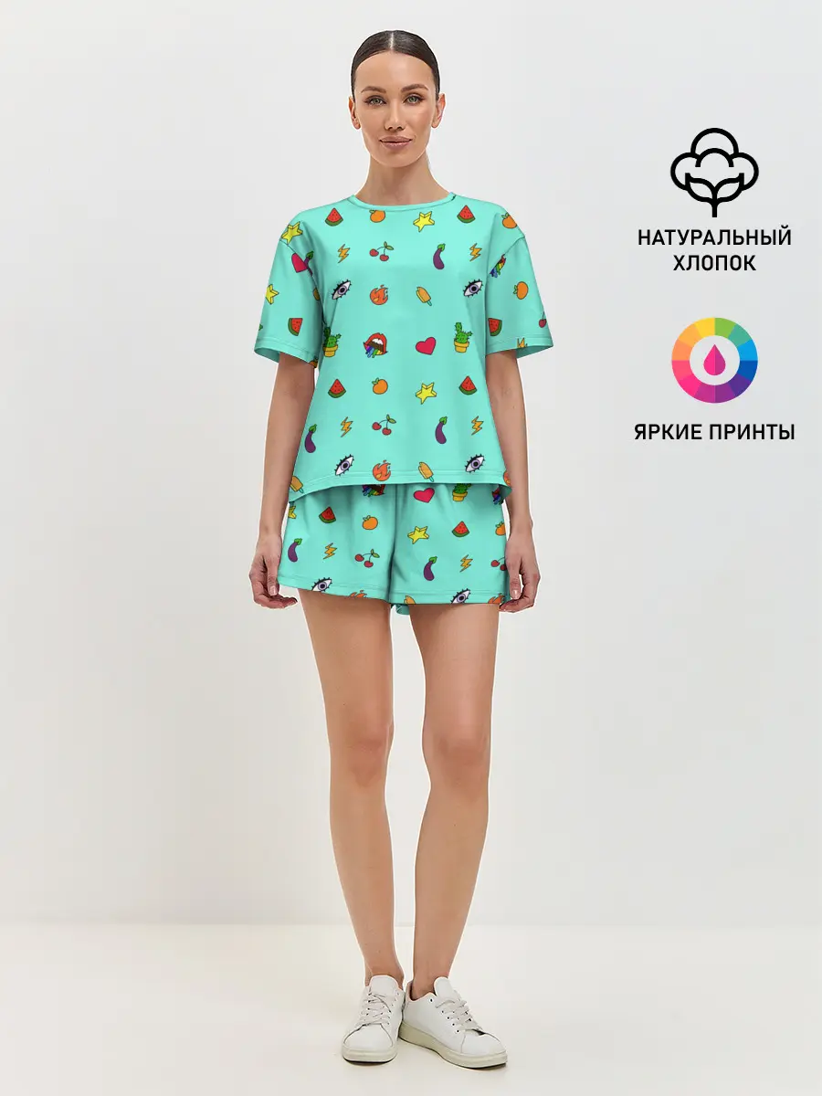 Женская пижама с шортами / Смайлики - Эмодзи