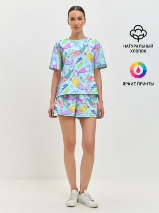 Женская пижама с шортами / КОТЫ РУСАЛКИ