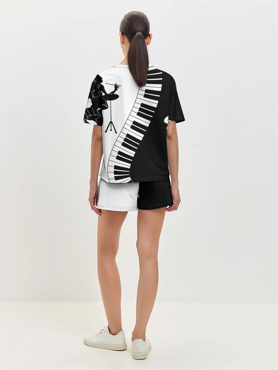 Женская пижама с шортами / Черно Белое пианино