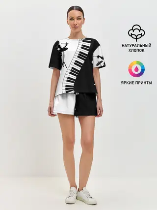 Женская пижама с шортами / Черно Белое пианино