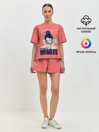 Женская пижама с шортами / Anime Rokurokubi Demon Yokai