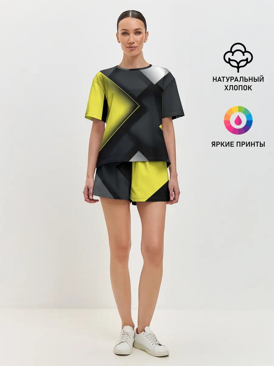 Женская пижама с шортами / Желто черный ромб