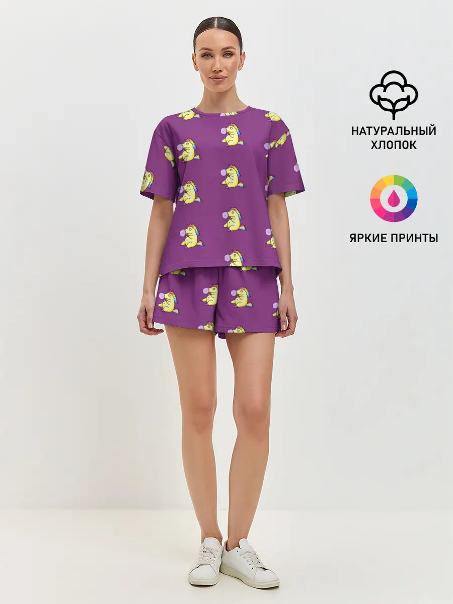 Женская пижама с шортами / Фиолетовые пони