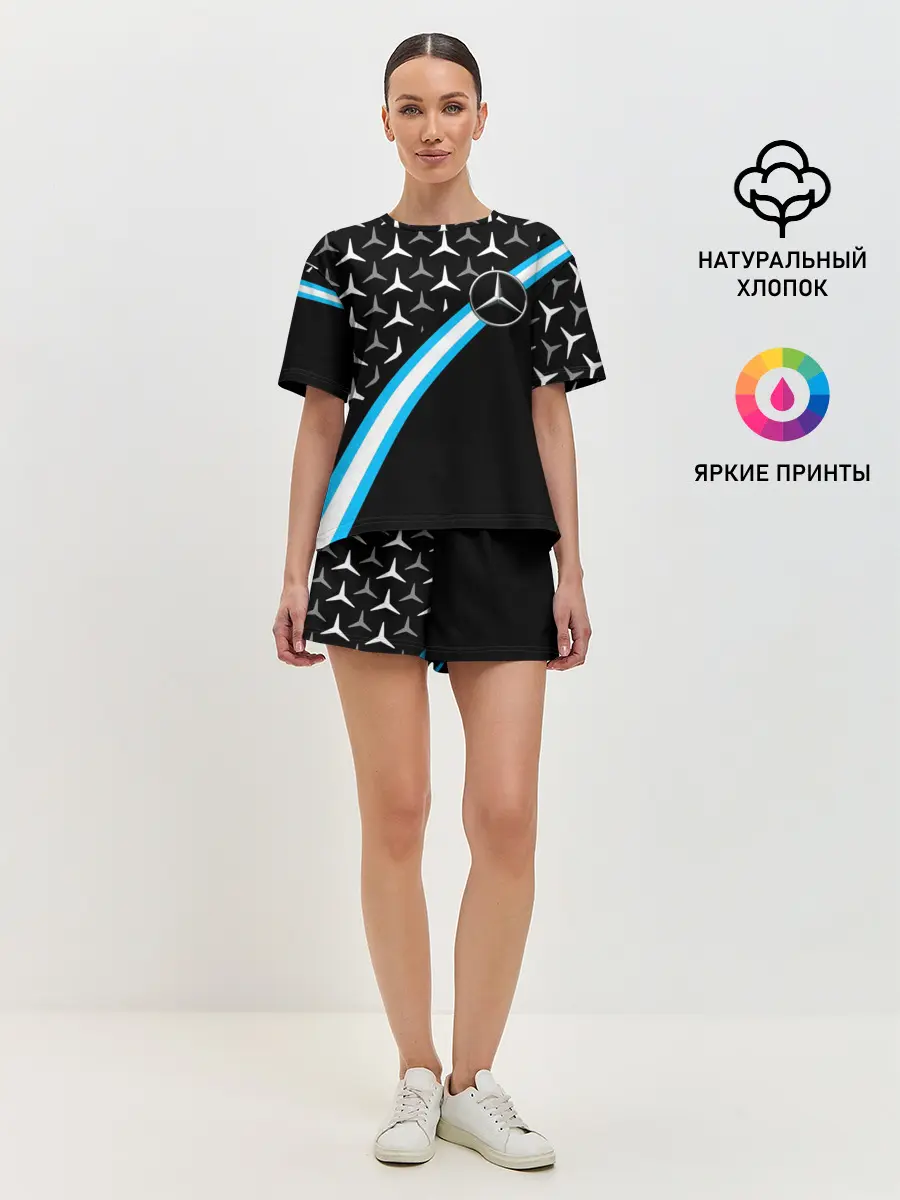 Женская пижама с шортами / MERCEDES / УЗОР / ЛИНИЯ АКВА
