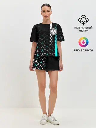 Женская пижама с шортами / МЕРСЕДЕС / AQUA BLACK GRADIENT
