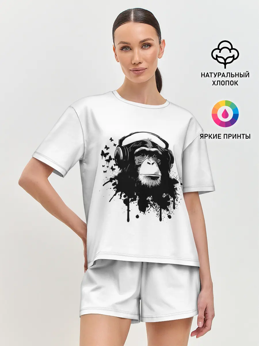 Женская пижама с шортами / Обезьяна Меломан