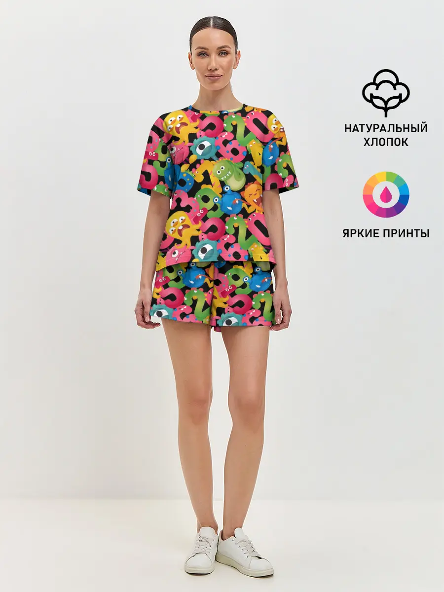 Женская пижама с шортами / Monstry с цифрами