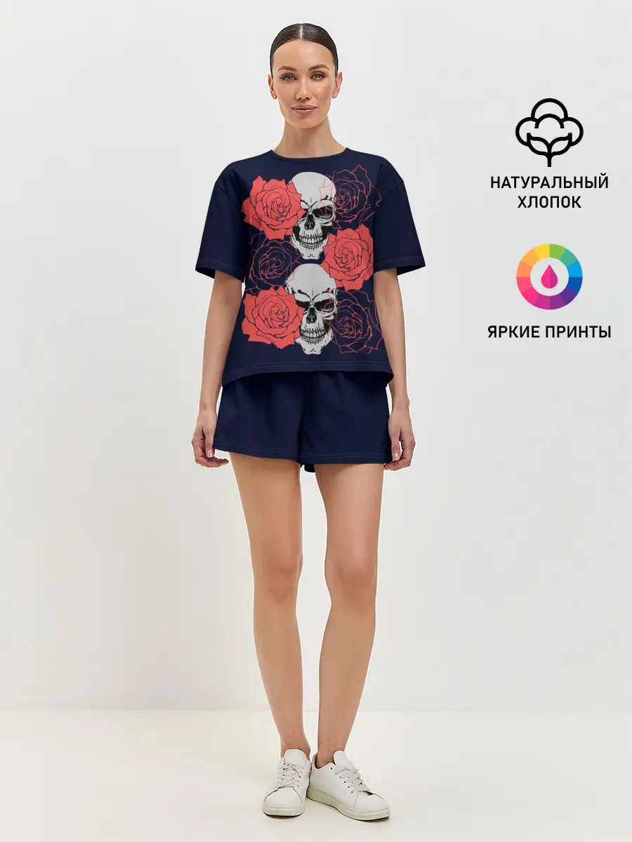 Женская пижама с шортами / Rose Skull
