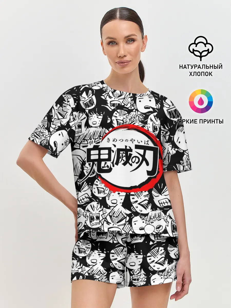 Женская пижама с шортами / DEMON SLAYER / ЛИЦА / УЗОР