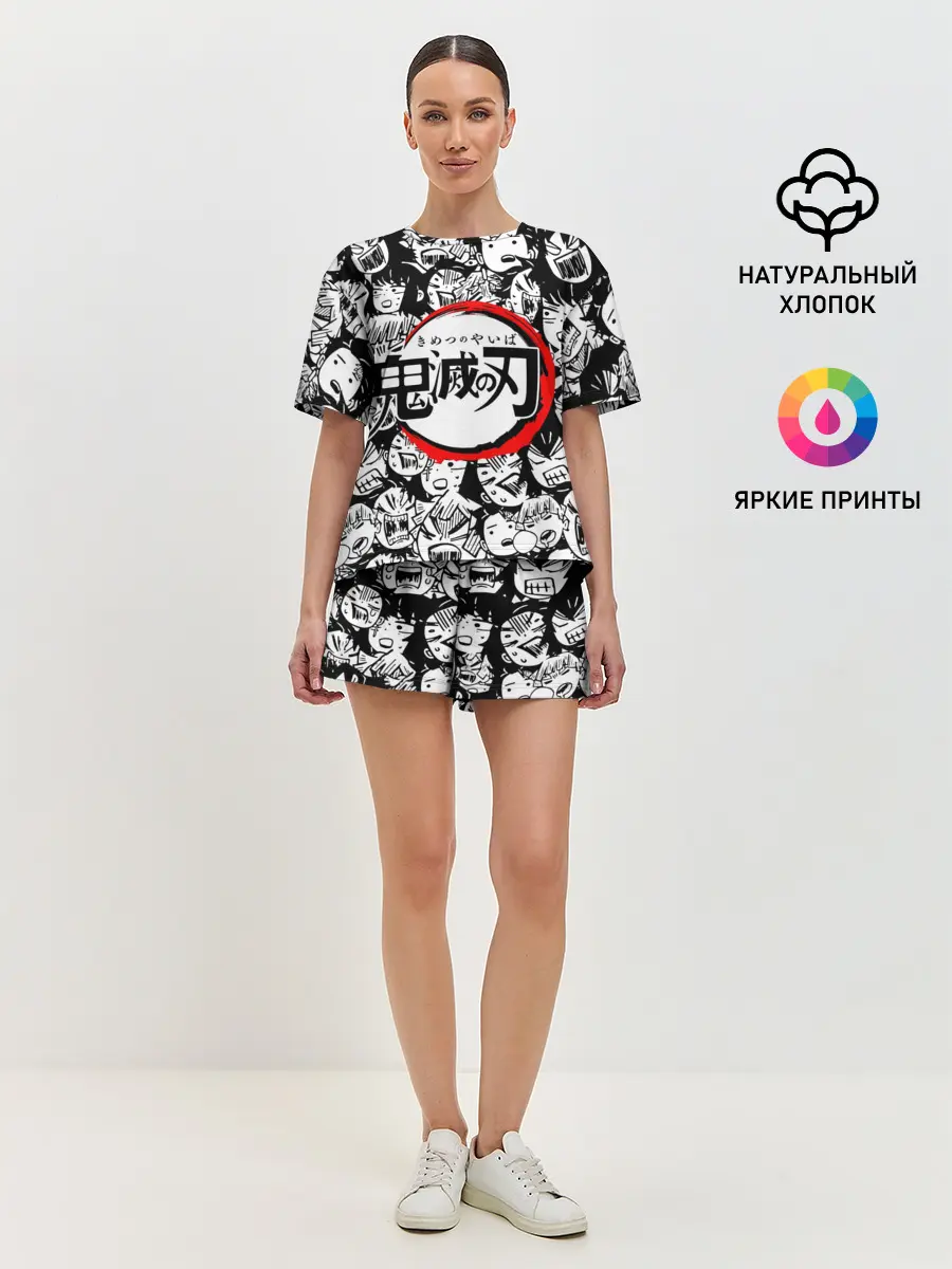 Женская пижама с шортами / DEMON SLAYER / ЛИЦА / УЗОР