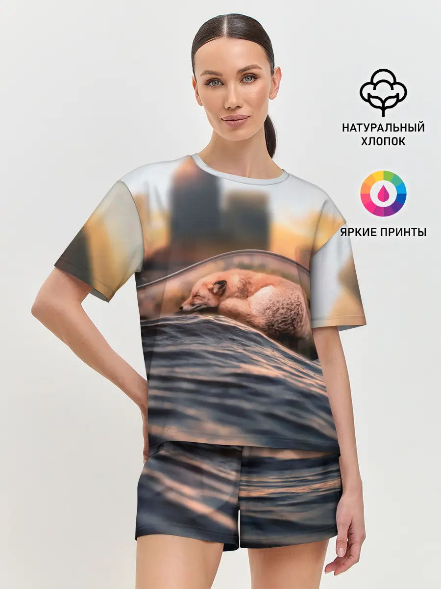 Женская пижама с шортами / Лисенок в бутылке