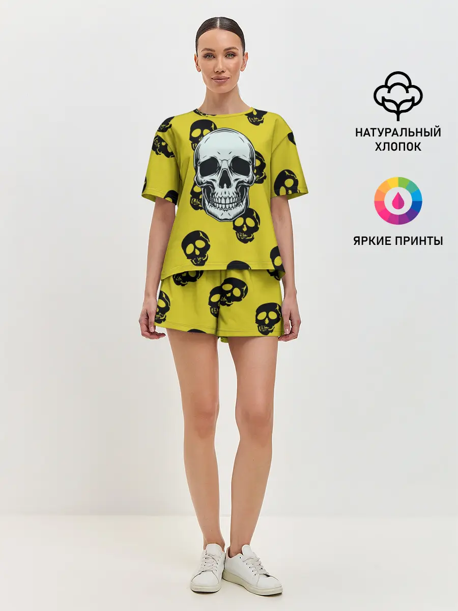 Женская пижама с шортами / Yellow Skulls