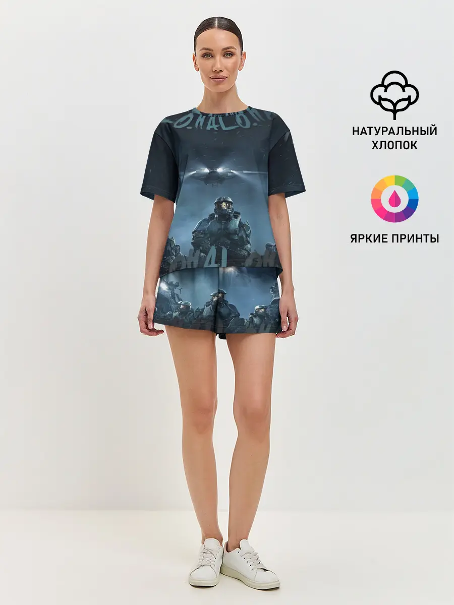 Женская пижама с шортами / Halo calligraphy