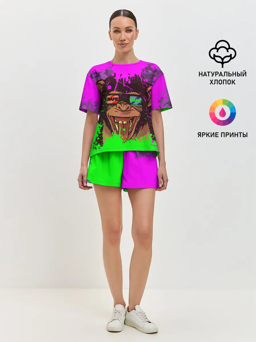 Женская пижама с шортами / 3D Neon Monkey