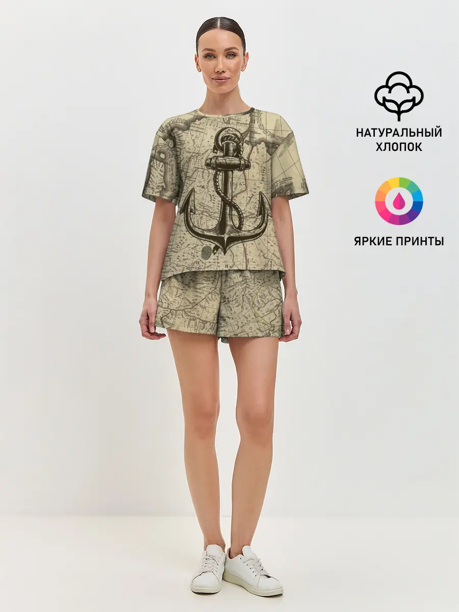 Женская пижама с шортами / Морская Карта