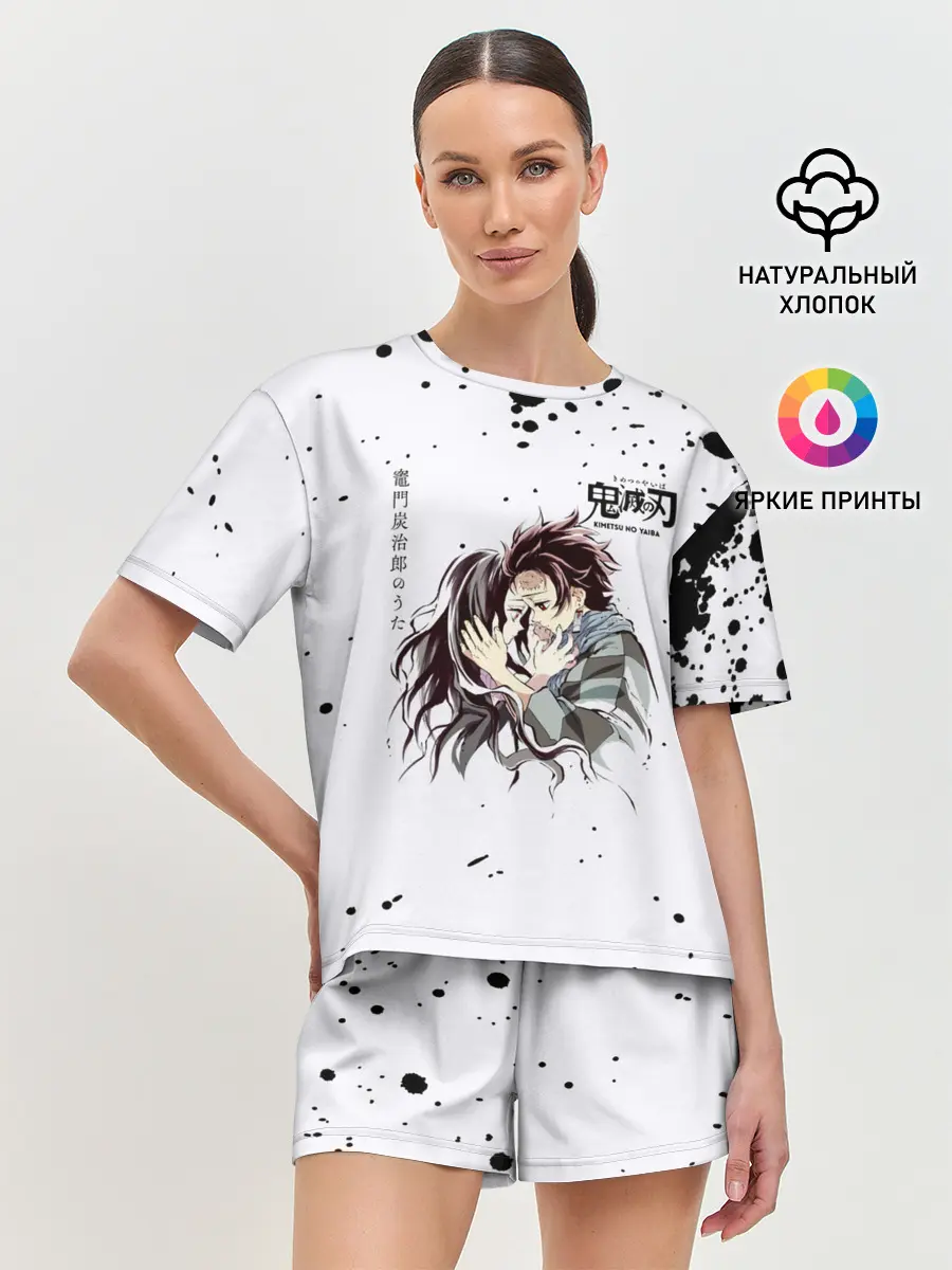 Женская пижама с шортами / Танджиро и Незуко Камадо