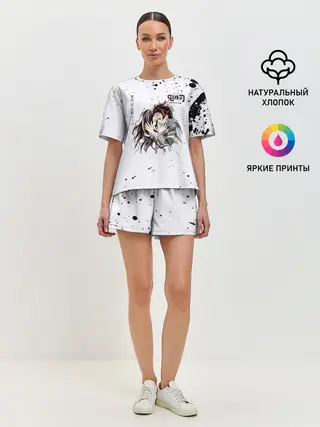 Женская пижама с шортами / Танджиро и Незуко Камадо