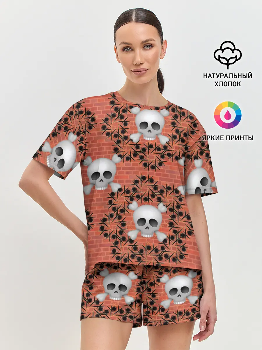 Женская пижама с шортами / Кирпичные черепа