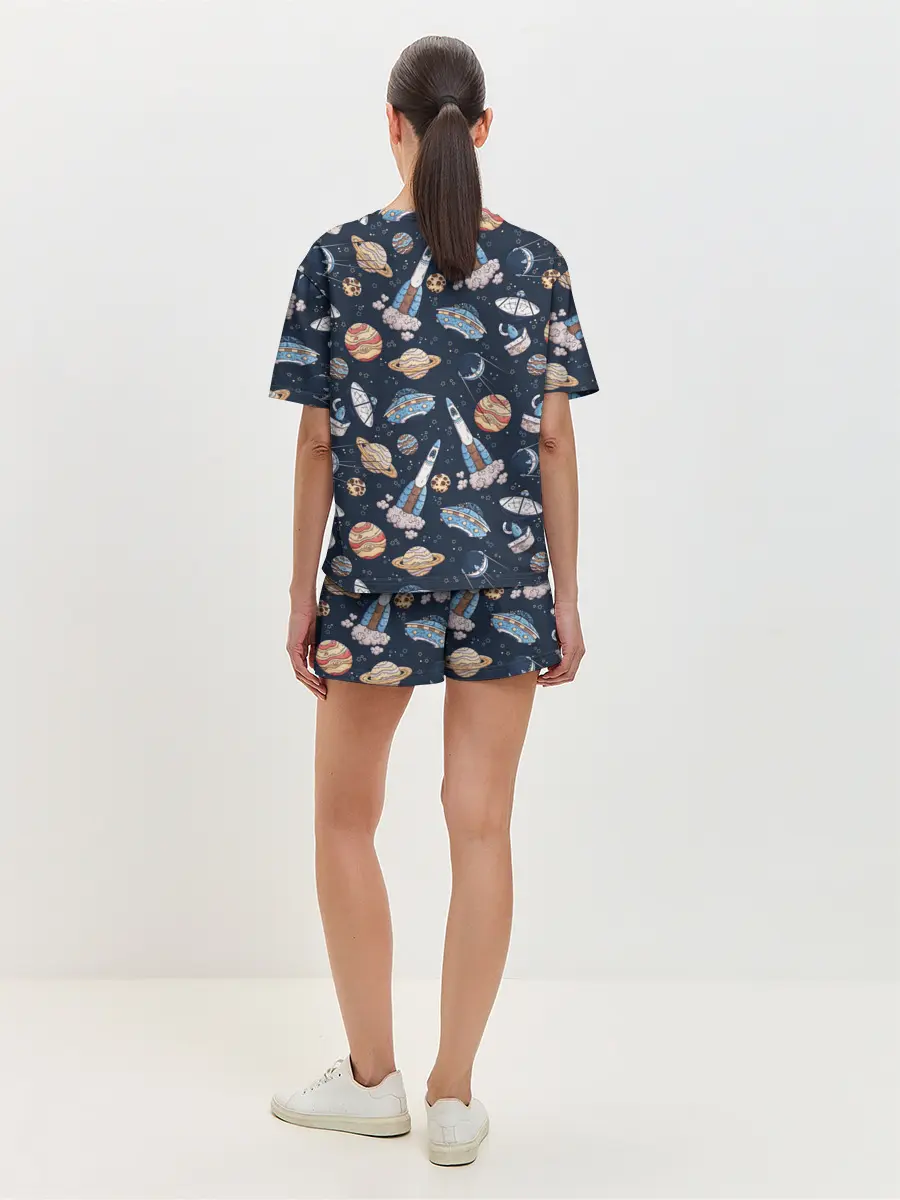 Женская пижама с шортами / Корабли, планеты и спутники
