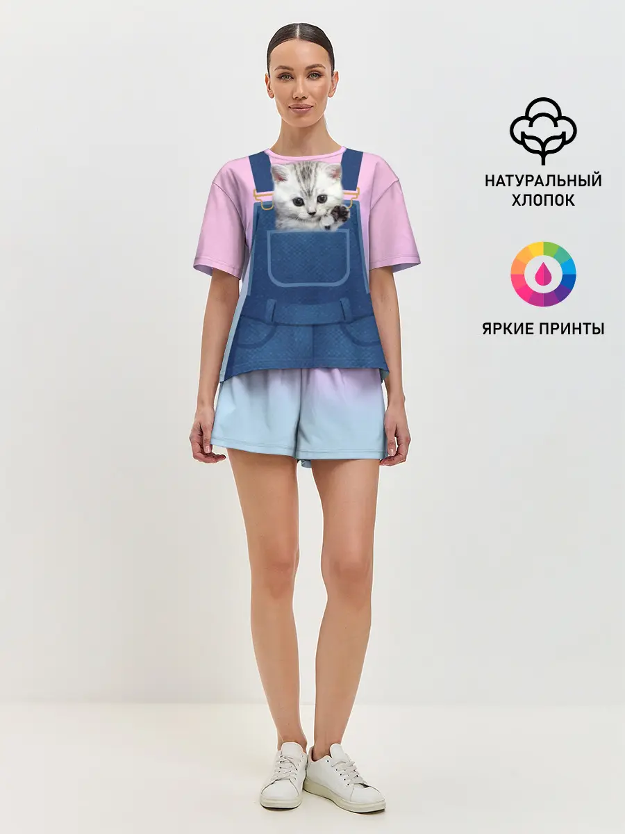 Женская пижама с шортами / Котенок в кармане