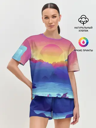 Женская пижама с шортами / Красочные Горы