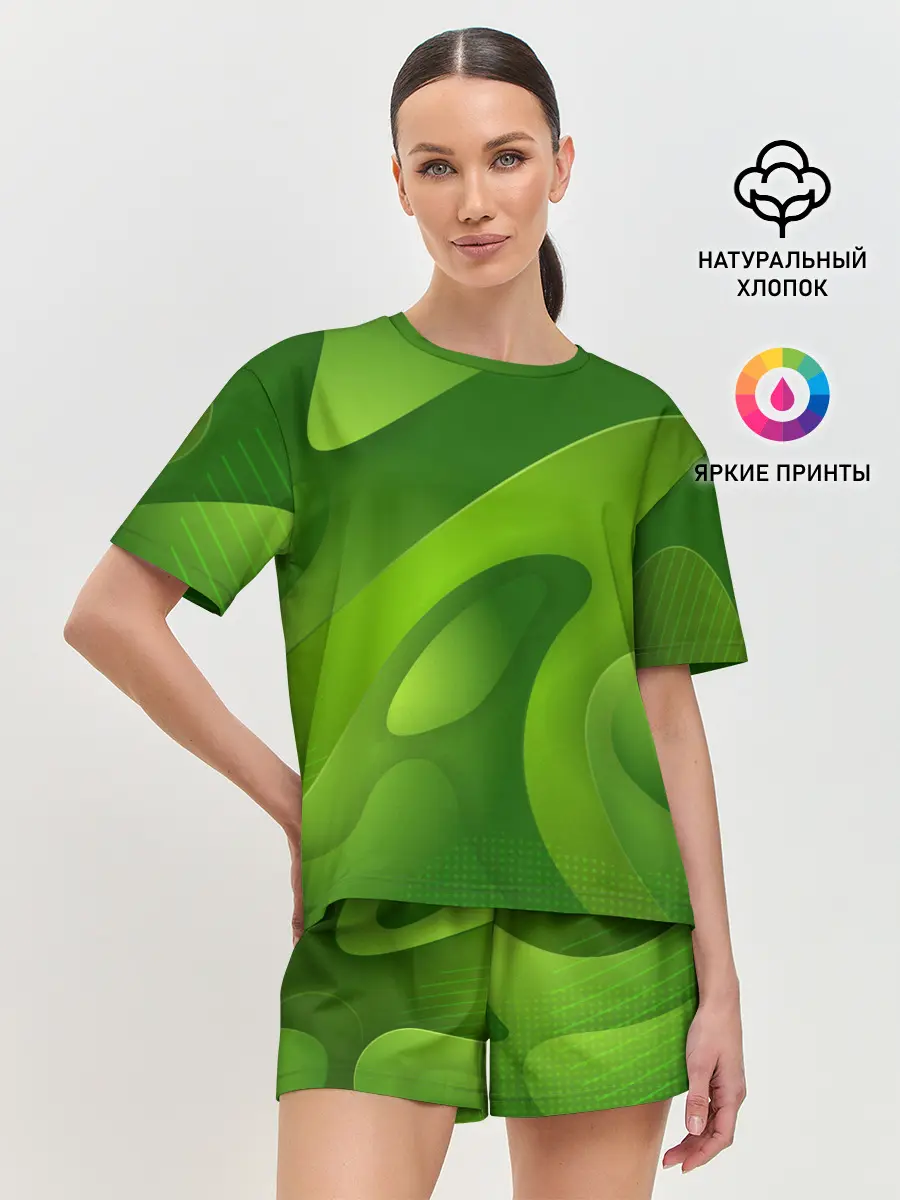 Женская пижама с шортами / 3d Green abstract